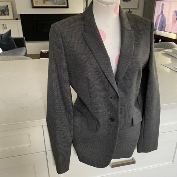 Hugo Boss Julea1 2 Button Notch Collar Virgin Wool Lined Blazer Grey   Blk Sz 6 - Picture 3 of 13